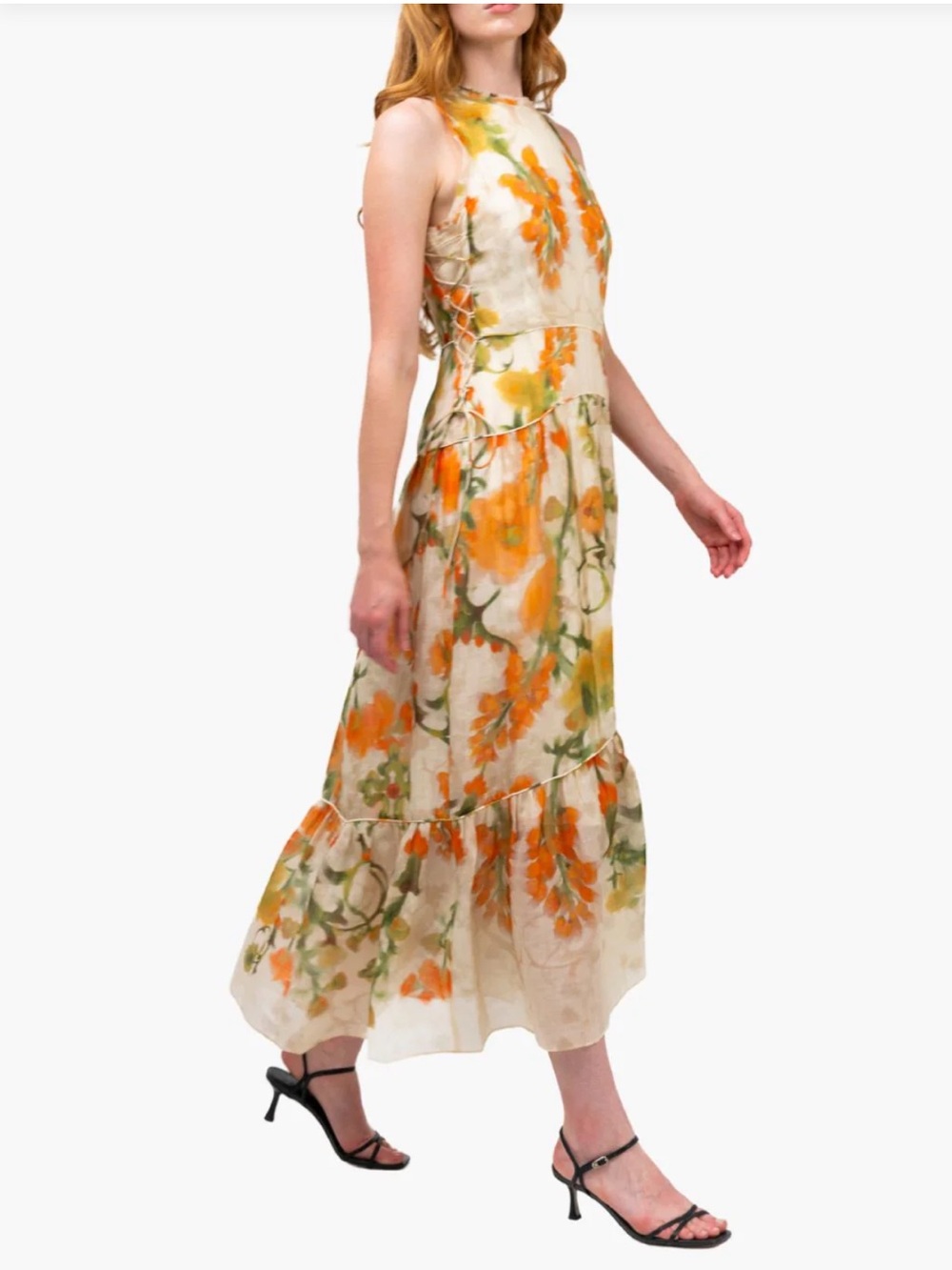 Marchesa Rosa Ramie Coral Orange Sleeveless Maxi Dress Size 10